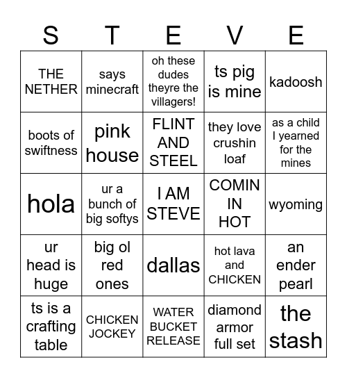 MINECRAFT MOVIE BINGO Card