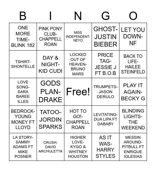 Mix Tape 5.0 Bingo Card