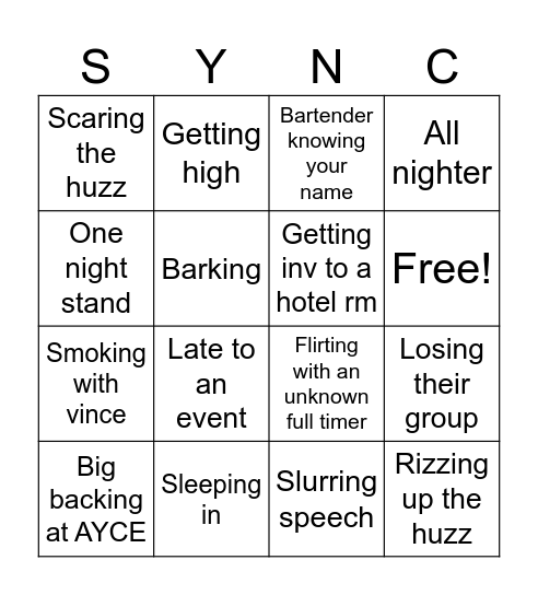 SYNC UP Bingo Card