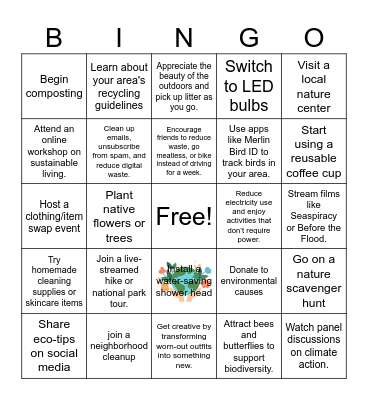Earth Day Bingo Activity Bingo Card