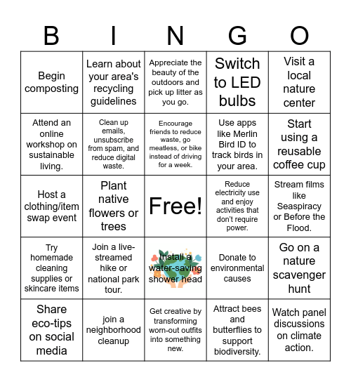 Earth Day Bingo Activity Bingo Card