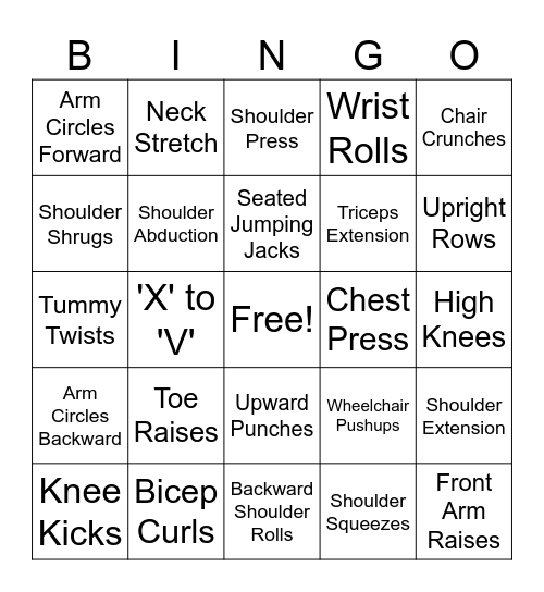 Exercise Bingo Card