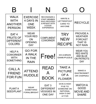 SPRING FLING Bingo Card