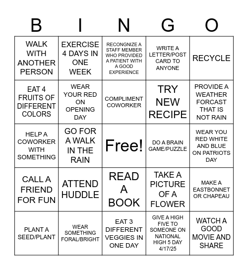 SPRING FLING Bingo Card