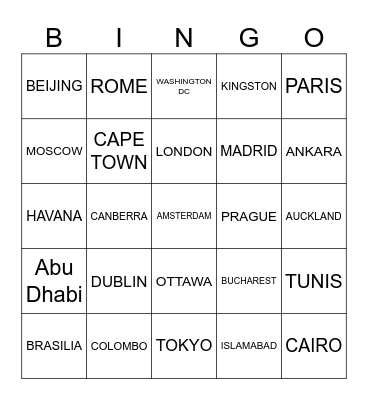 CAPITAL CITIES OF THE WORLD Bingo Card