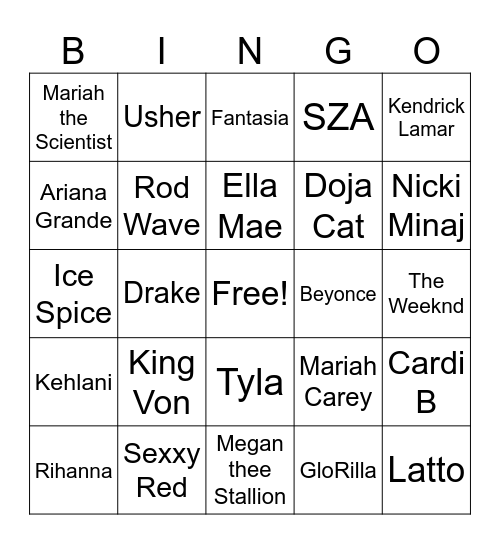 Music Bingo Card