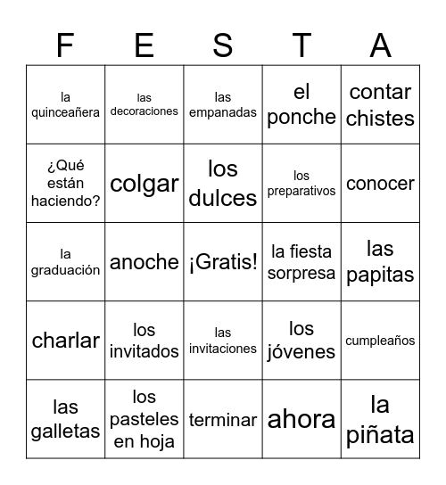 9.2 ¡Vamos a la fiesta! Bingo Card