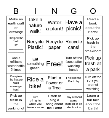 Earth Day Bingo Card
