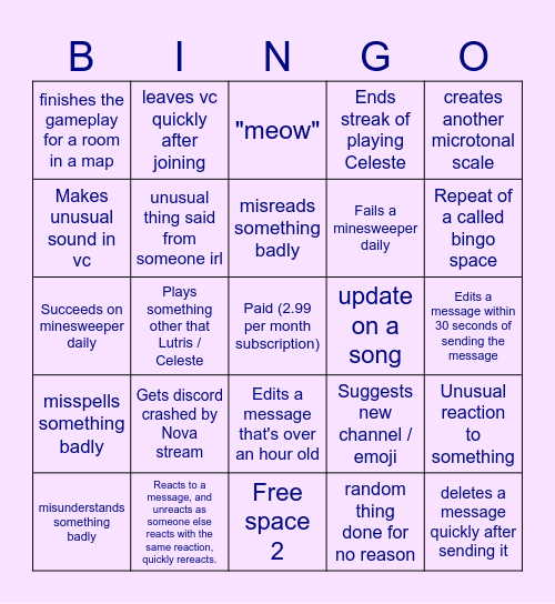 Phanomium bingo Card
