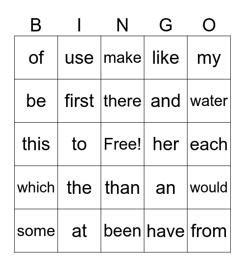100 English Words Bingo Card