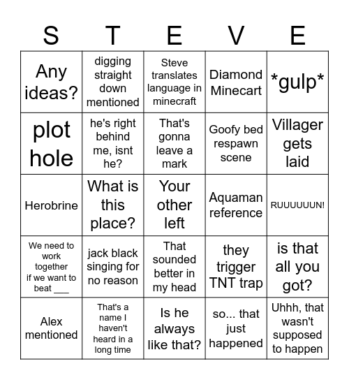 Minecraft Movie Bingo Card