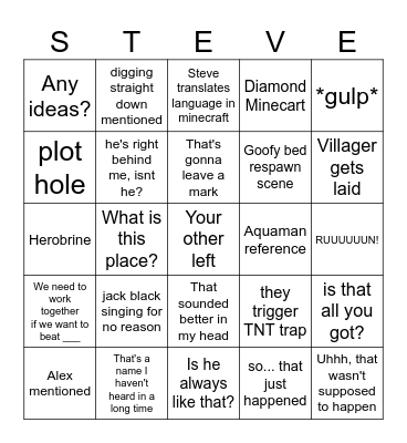 Minecraft Movie Bingo Card