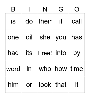 100 English Words Bingo Card