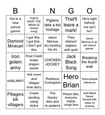 minecraft movie bingo card Bingo Card