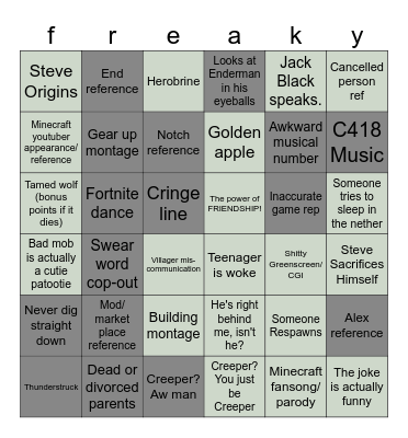 MINECRAFT MOVIE BINGO Card