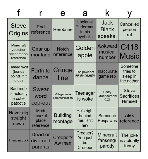 MINECRAFT MOVIE BINGO Card