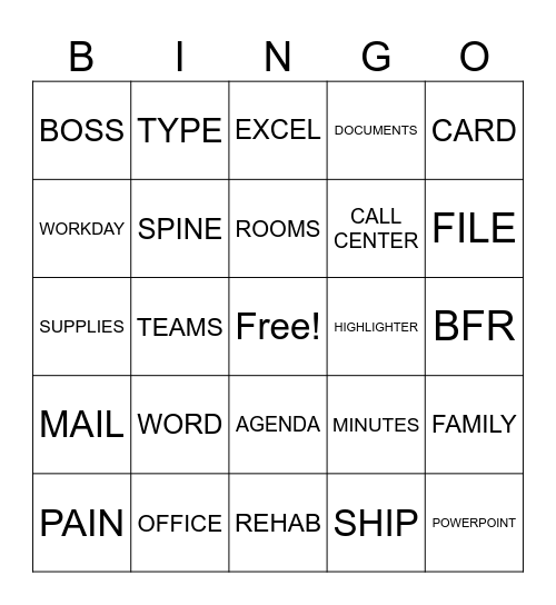 SC ADMIN PROFESSINAL Bingo Card