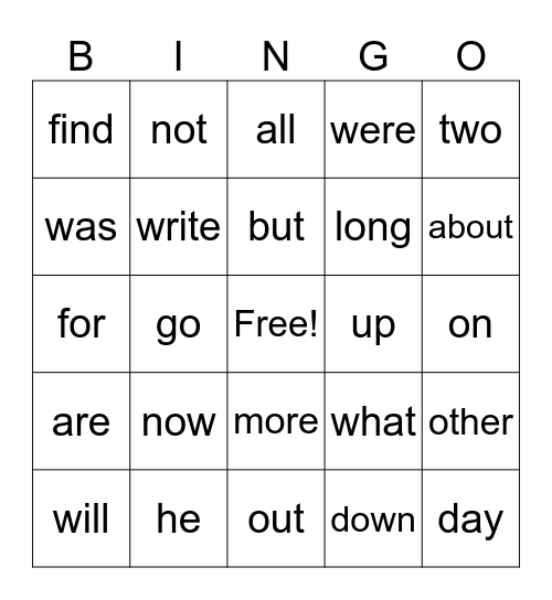 100 English Words Bingo Card