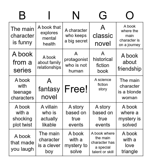 Book club Bingo Card