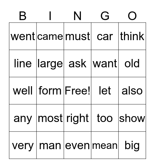 1F Sight Words (Page 4) Bingo Card