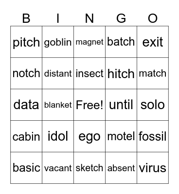 closed/closed, open/closed, tch Bingo Card