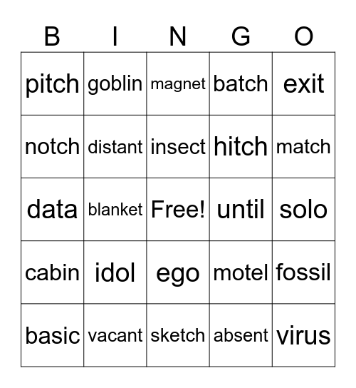 closed/closed, open/closed, tch Bingo Card