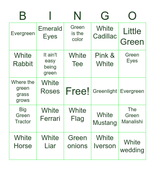 Quaker Spirit Music Bingo Card