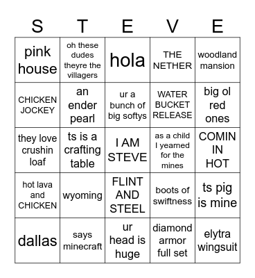 MINECRAFT MOVIE BINGO Card