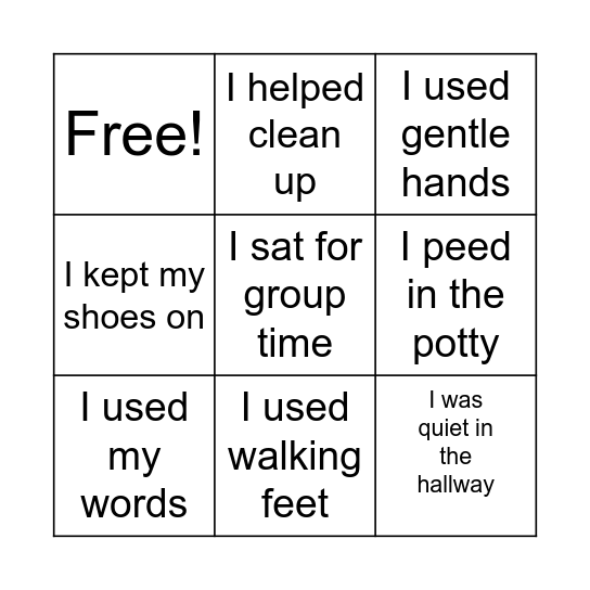 Good Choices Bingo Card