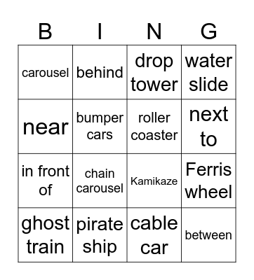 An amusement park Bingo Card