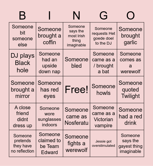 Thirsty Thirty Vampire Bingo Card