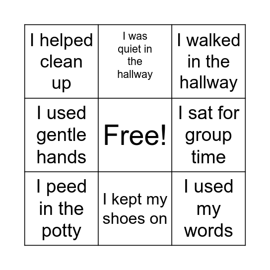 Good Choices Bingo Card