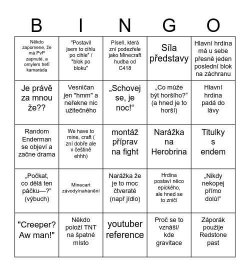 minecraft bingo Card