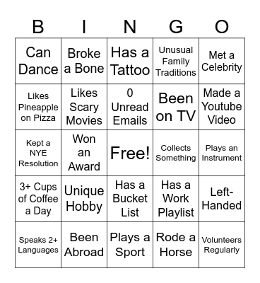 Icebreaker Bingo Card