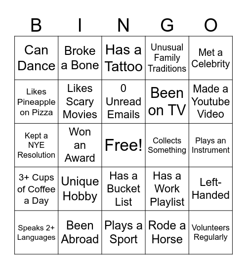 Icebreaker Bingo Card