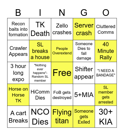 This Weeks BINGO Card