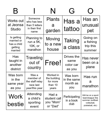 Staff Bingo Card