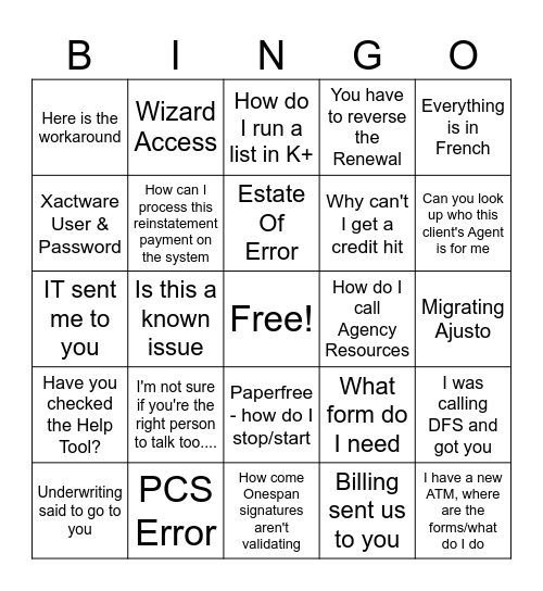 ASQ BINGO Card