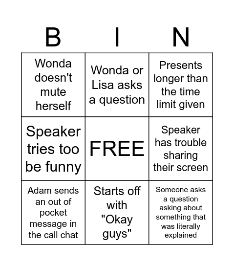 Guest Speaker Presentation Bingo Card