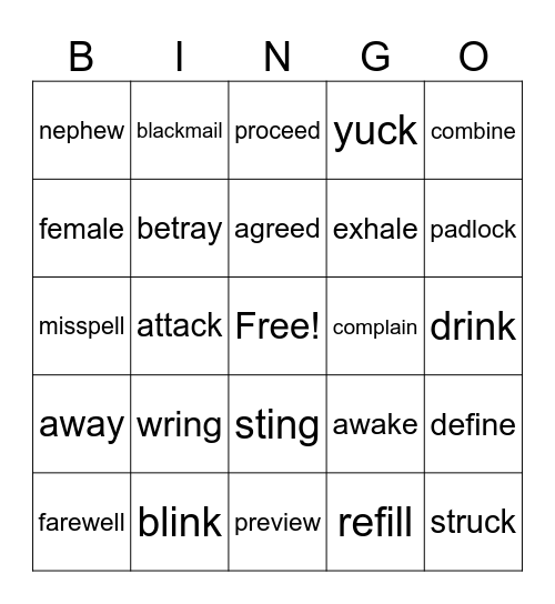 4th Grade Bingo Card