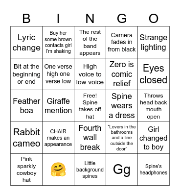 Pink Giraffe Club Bingo Card