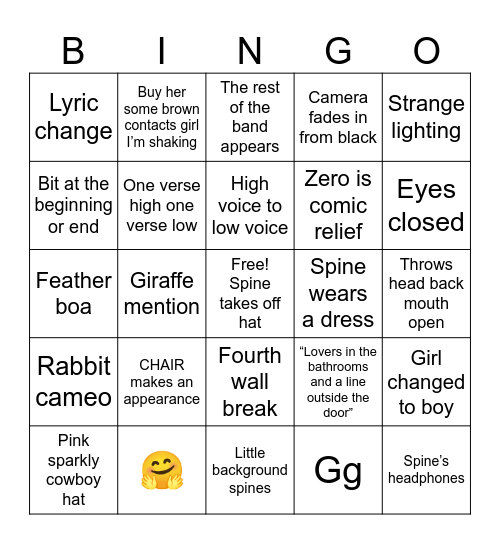 Pink Giraffe Club Bingo Card