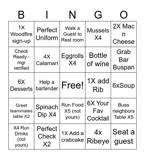 Copper Canyon Bingo Card