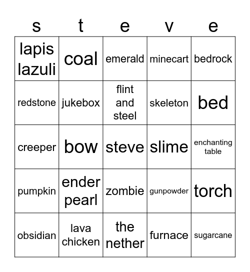 Minecraft Bingo Card