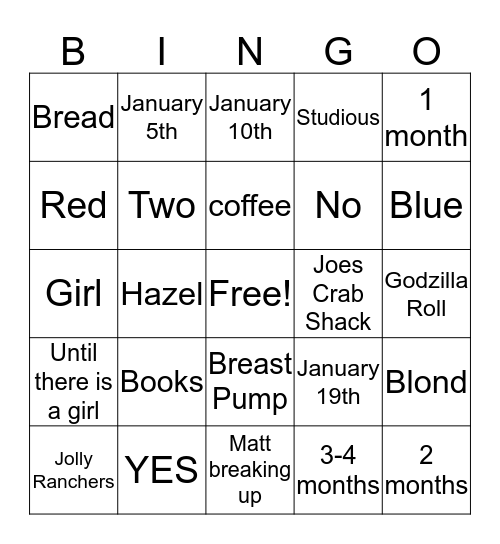 Baby Henderson Bingo Card