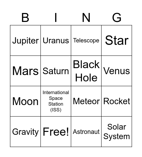 Space Bingo Card