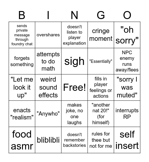 Joren's Bingo Card