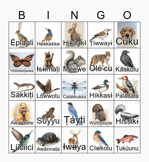 Miwok Bingo Card