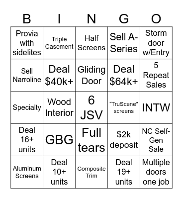 Andersen Bingo Card