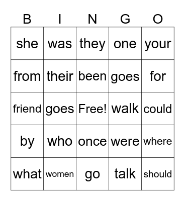 Heart word list 3 Bingo Card